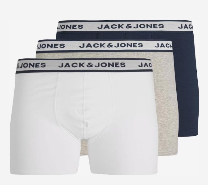 Набор удлиненных мужских трусов боксеров Jack & Jones ADDITIONAL Boxer Briefs 3 шт. M Черный/белый/серый (98451332)