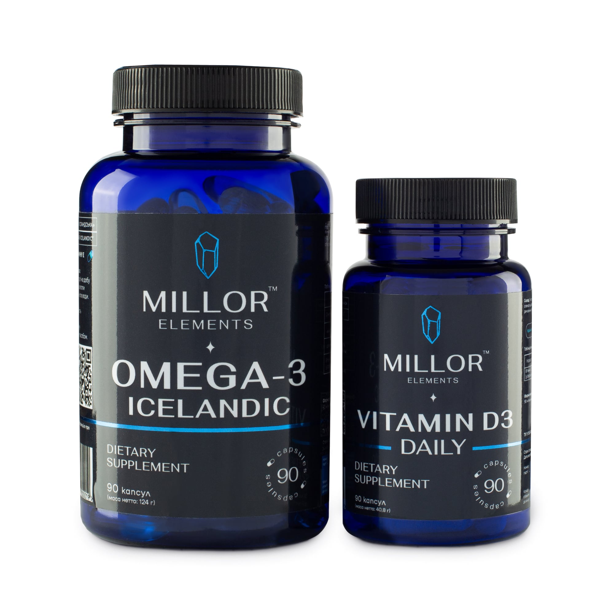 Набор диетических добавок Millor Elements Daily Foundation Set Omega-3 1000 мг и Vitamin D3 2000 МЕ