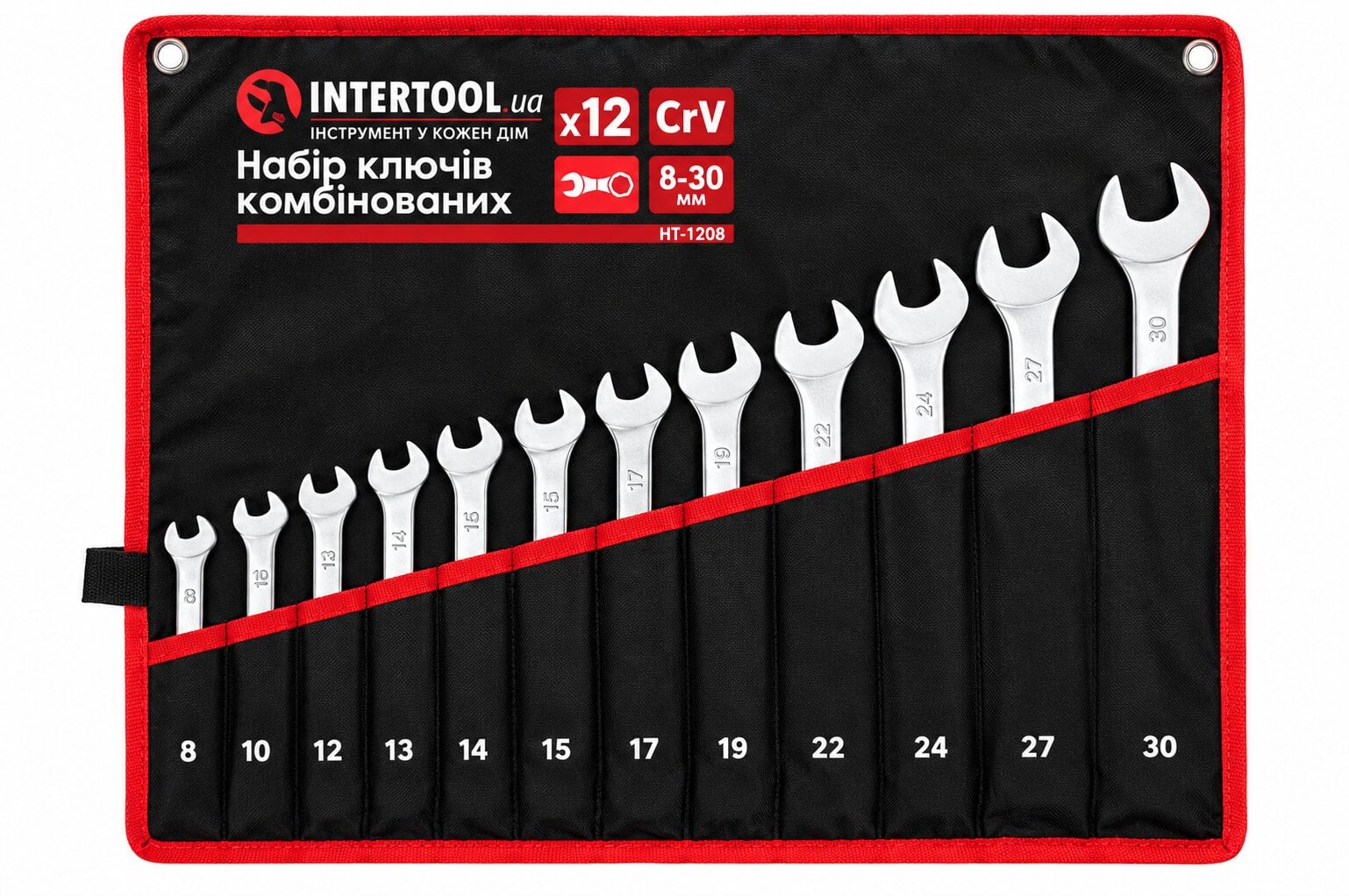 Набір рожково-накиднихключів Intertool в чохлі 12 шт. 8-30 мм (HT-1251) Набір рожково-накиднихключів Intertool в чохлі 12 шт. 8-30 мм (HT-1251)