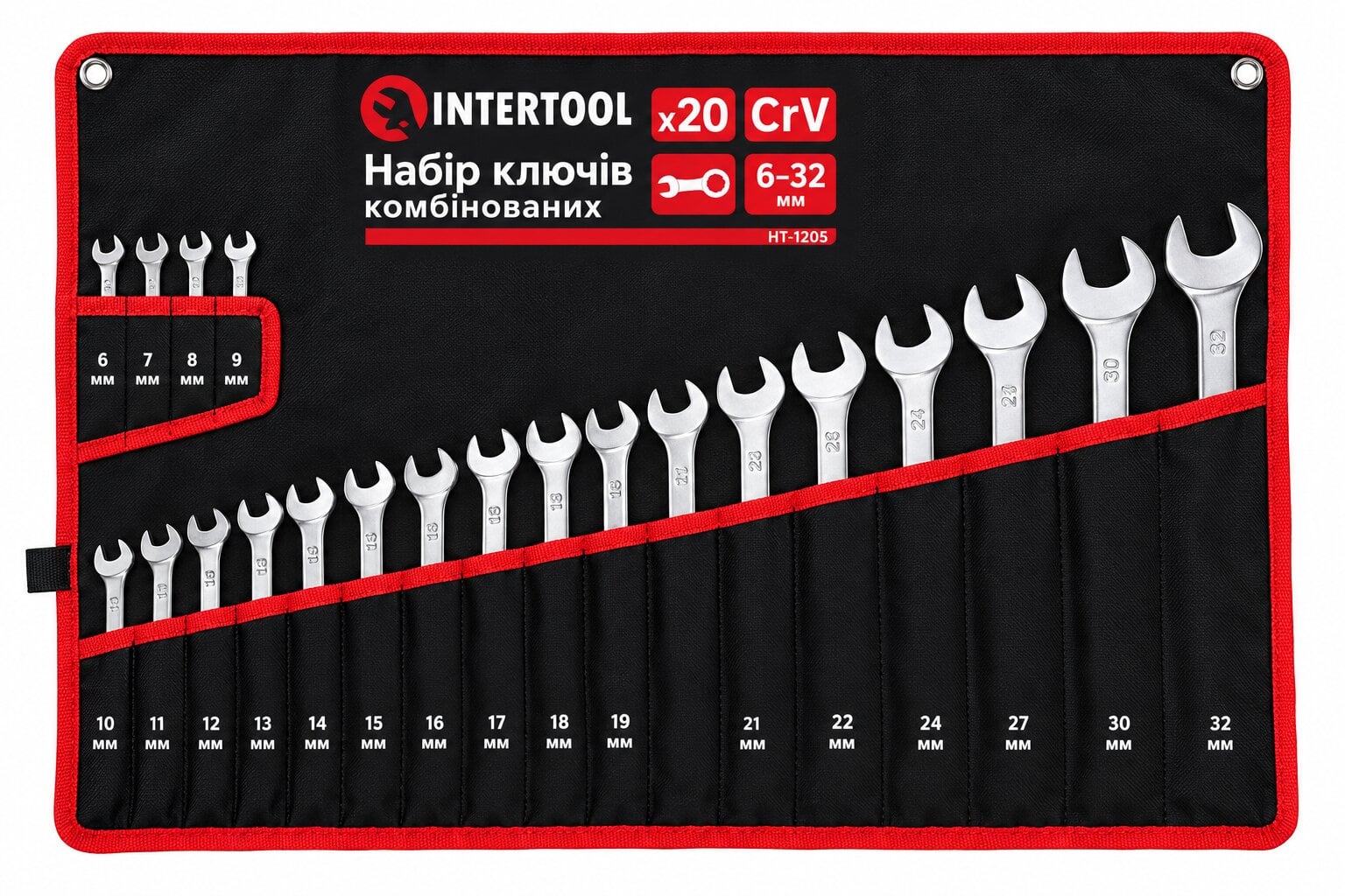 Набір рожково-накиднихключів Intertool 20 шт. 6-32 мм в чохлі (HT-1253) Набір рожково-накиднихключів Intertool 20 шт. 6-32 мм в чохлі (HT-1253)