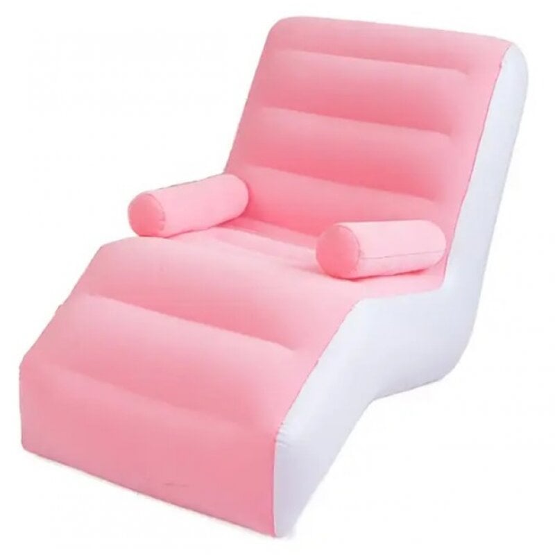 Надувной диван Inflatable Sofa 80х140х85 см со встроенным насосом Розовый/Белый (PH01034)