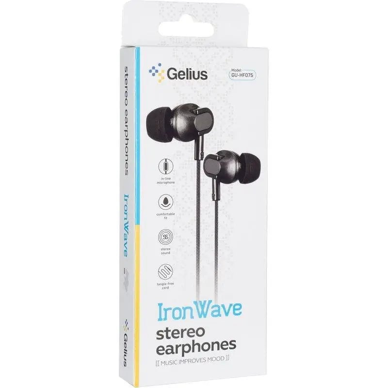 Наушники Gelius Ultra Iron Wave GU-075 с микрофоном и кнопкой ответа на звонок Black (75357)