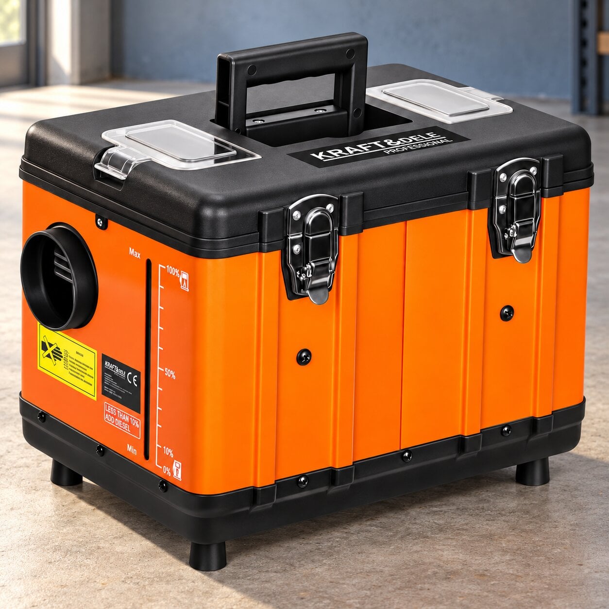 Обогреватель дизельный автономный Kraft&Dele KD11784 9 кВт 12/24/230 В с LCD-панелью и таймером ручка для переноски 4 ножки Оранжевый