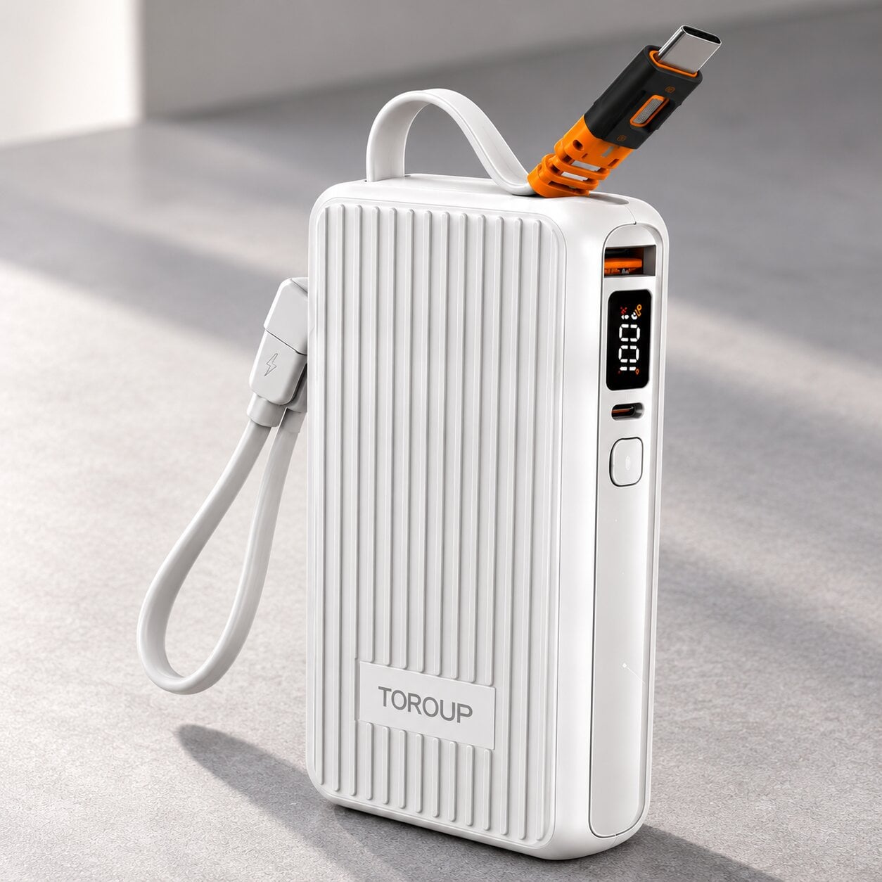 Повербанк 10000 mAh 22.5W Power Bank із функцією швидкої зарядки та вбудованими кабелями Type-C і LED-дисплеєм Білий (38923182)
