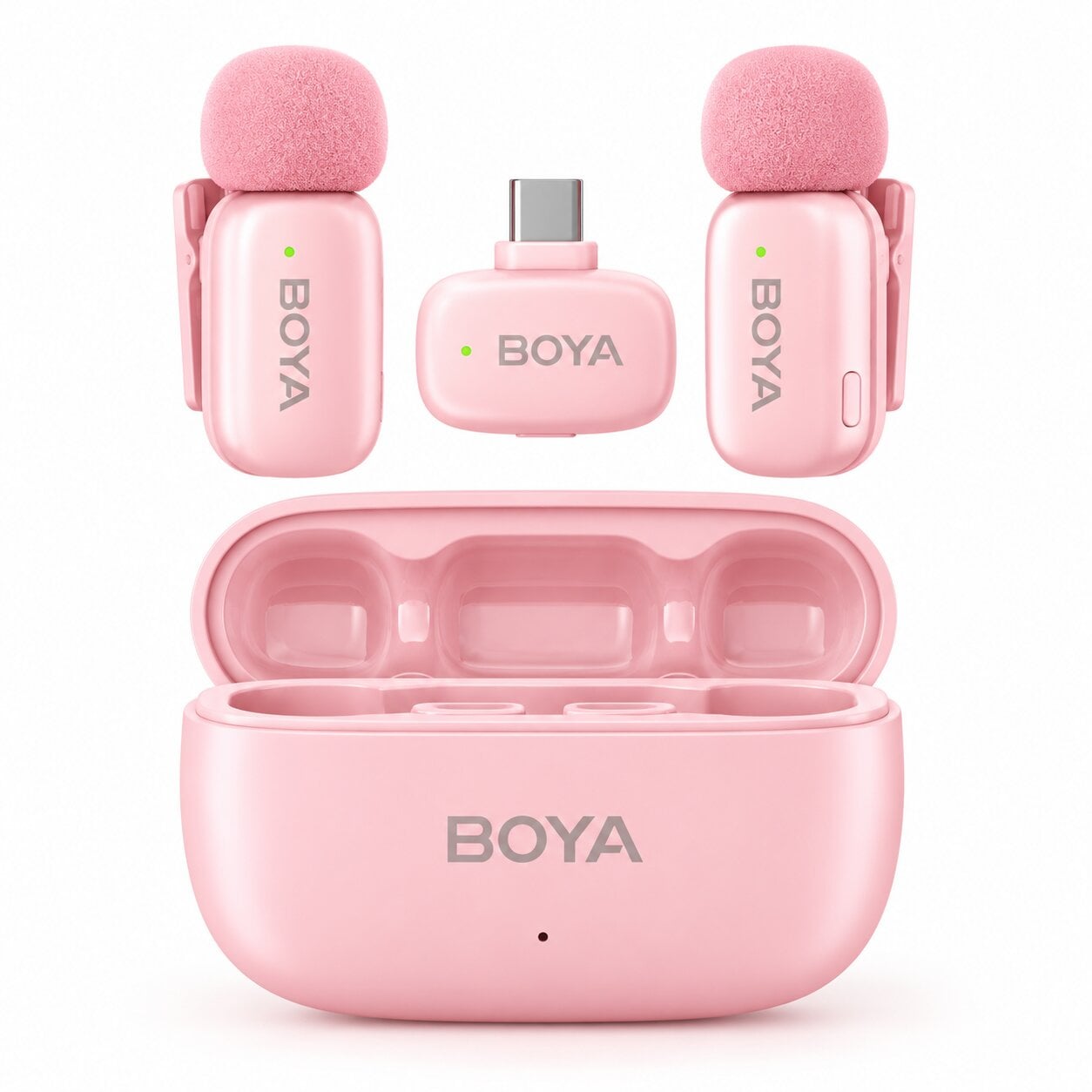 Микрофон петличный Boya mini 2 USB Type-C 2026 с зарядным кейсом для iPhone и Android беспроводный Розовый (50081)