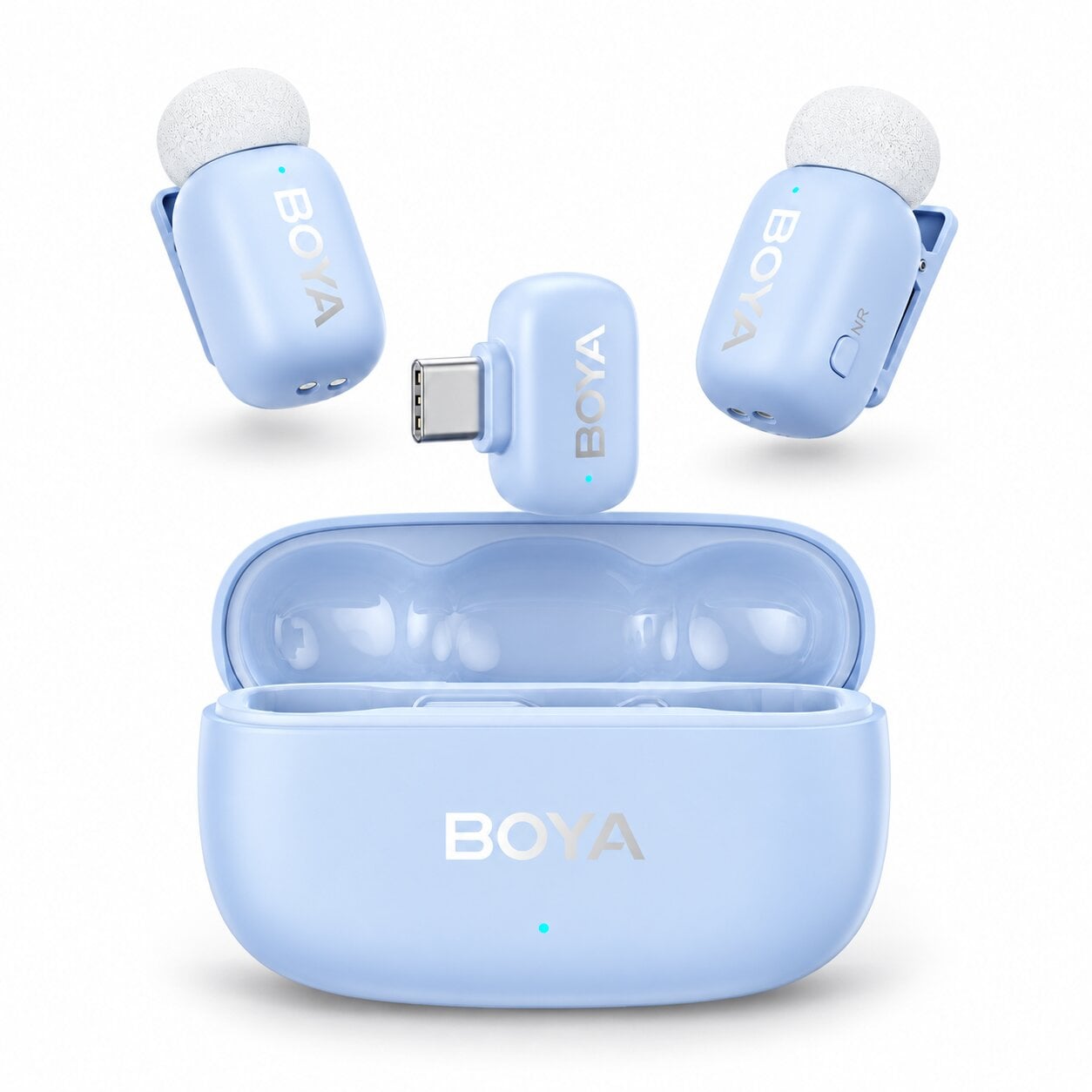 Микрофон петличный Boya mini 2 USB Type-C 2026 с зарядным кейсом для iPhone и Android беспроводной Синий (50080)