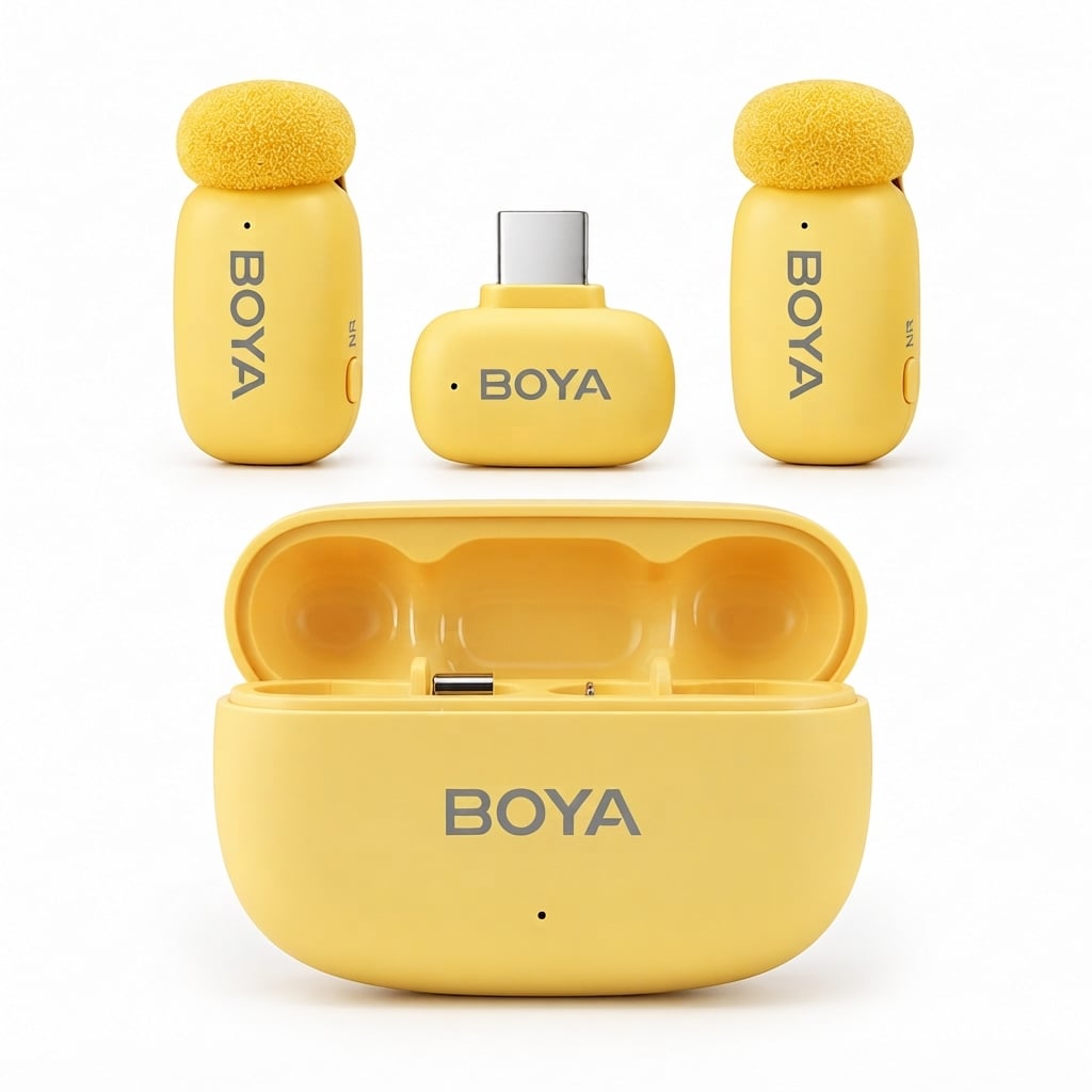 Микрофон петличный Boya mini 2 USB Type-C 2026 с зарядным кейсом для iPhone и Android беспроводной Желтый (50079)