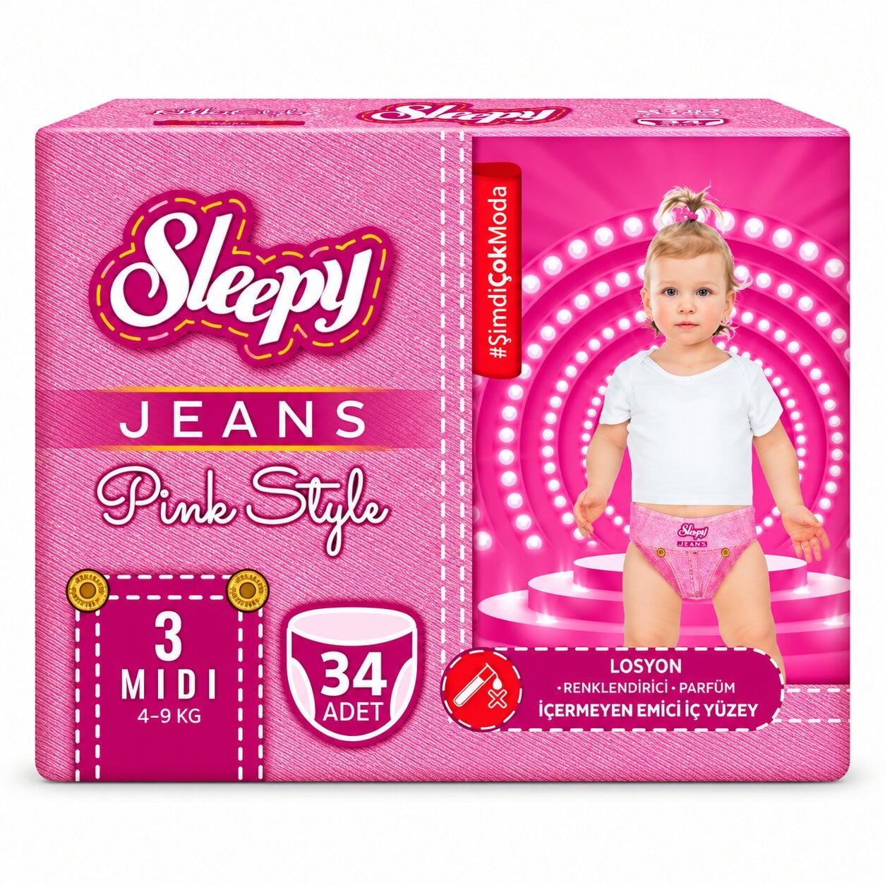 Подгузники-трусики детские Sleepy Jeans Pink Style midi 3 4-9 кг 34 шт.