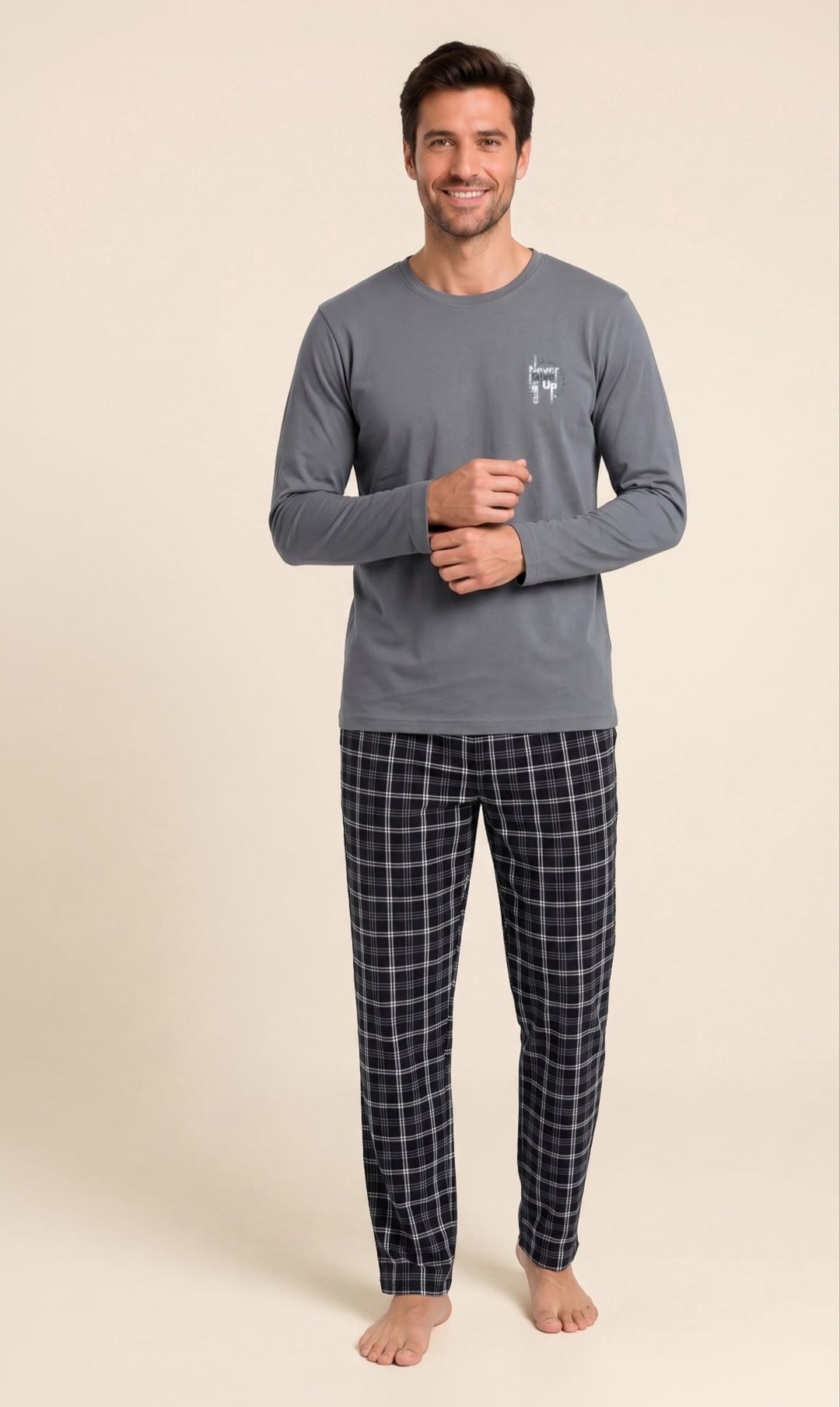 Піжама чоловіча Tom John бавовняний трикотаж Штани/Лонгслів 2XL Сірий (SW06752XL)