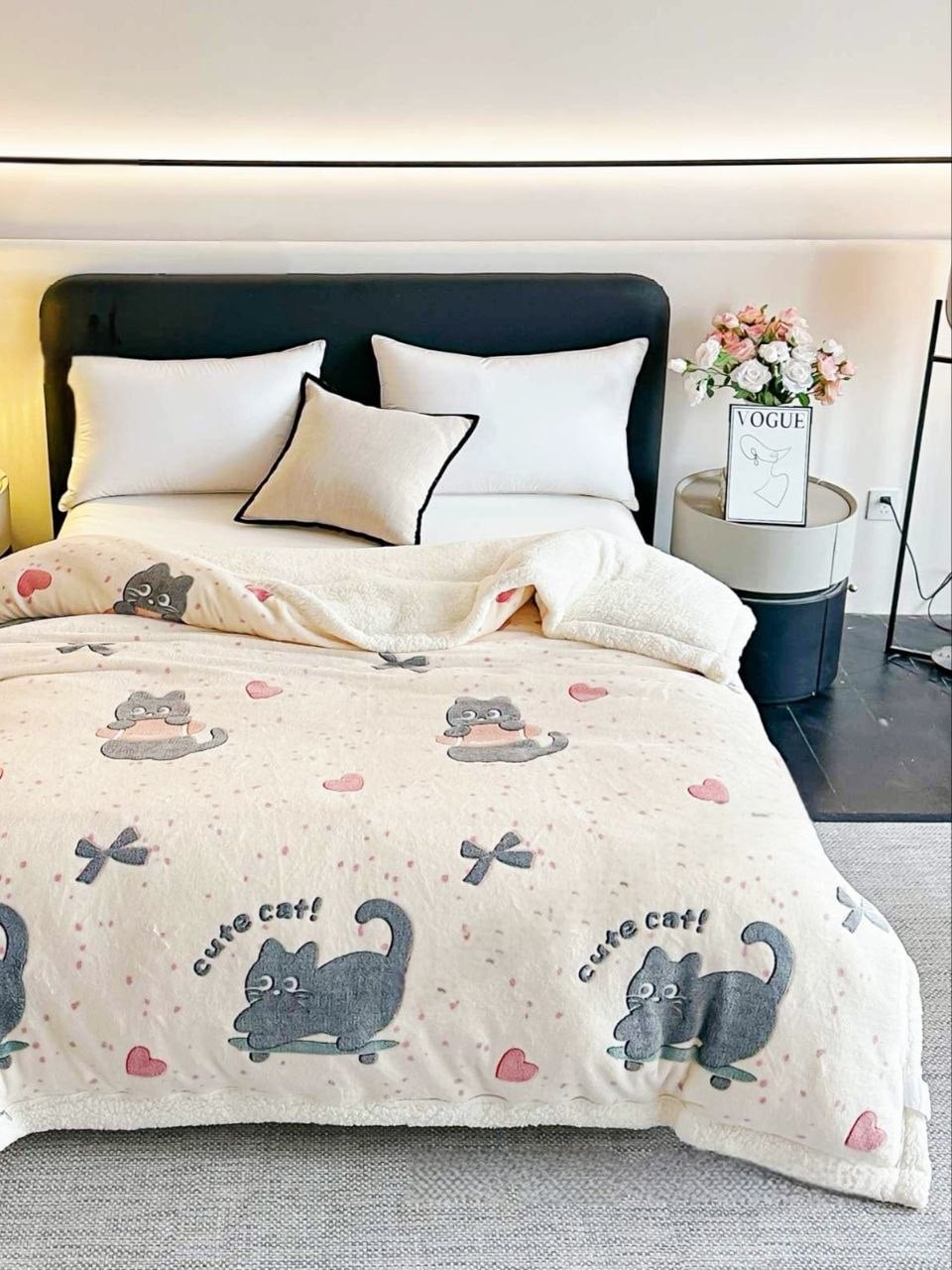 Плед-пододеяло на овчине Malloory Home 200x230 см Милый кот (3084)