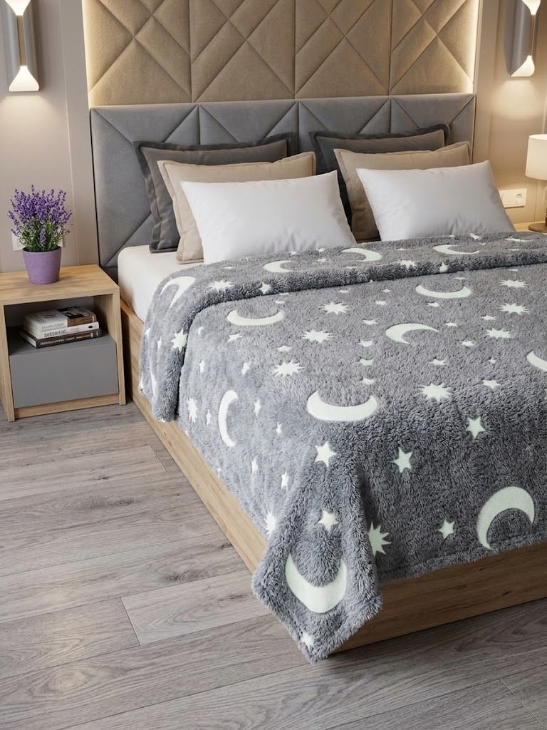 Плед покрывало Colorful Home Луна микрофибра двуспальная 180х200 см Серый (38889968)
