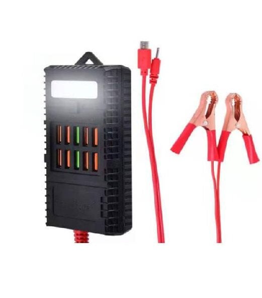 Портативний HUB ZS-09/2 із крокодилами на 10хUSB2.0 3A-5А LED живлення 12В Black Box
