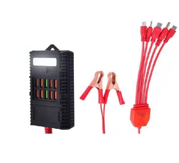 Портативний HUB ZS-09 із крокодилами на 10хUSB2.0 3A-5А LED живлення 12В Black Box