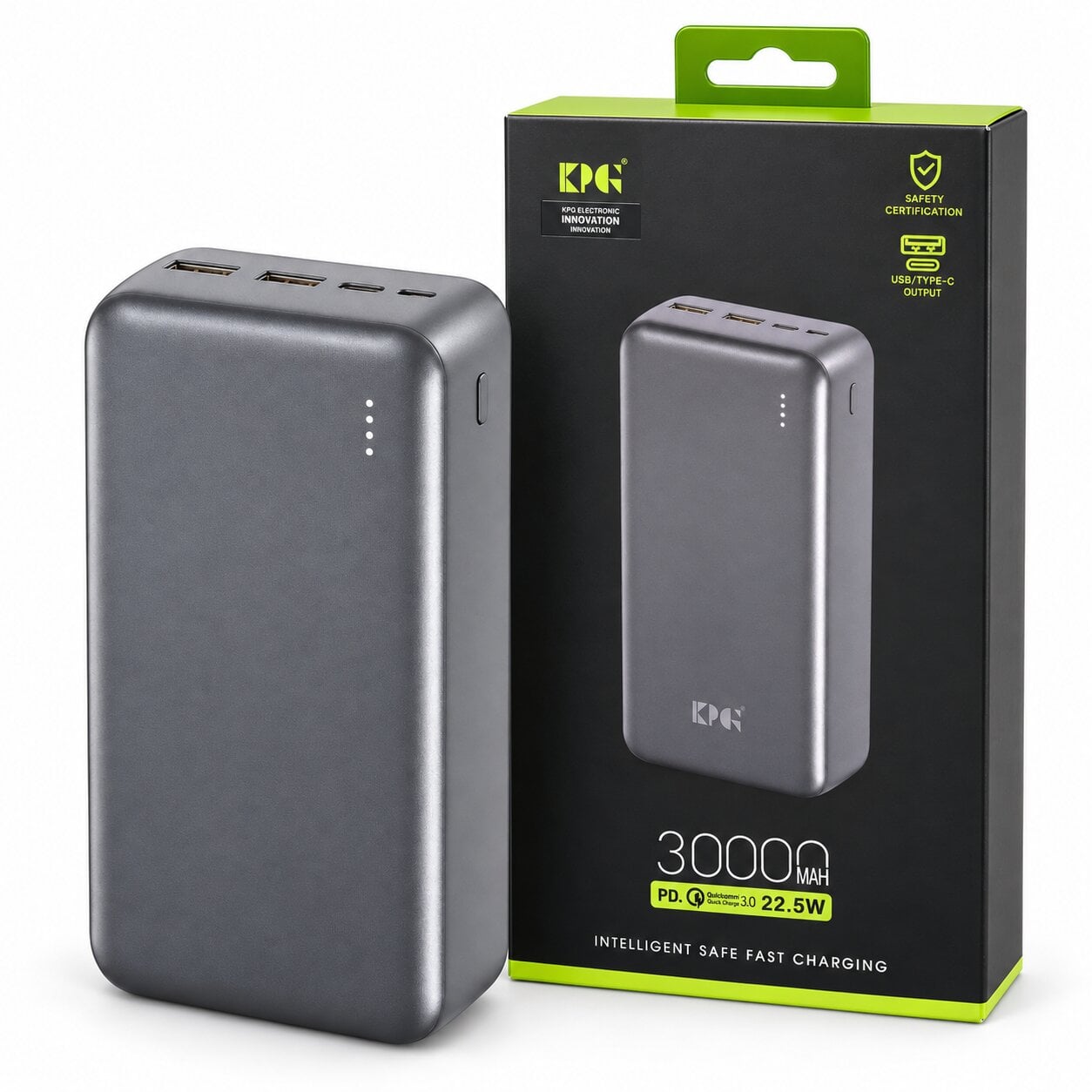 Повербанк KPG KP-33 PD/QC 3.0 USB-C 30000 мАч 225 Вт быстрая зарядка Повербанк KPG KP-33 PD/QC 3.0 USB-C 30000 мАч 225 Вт быстрая зарядка