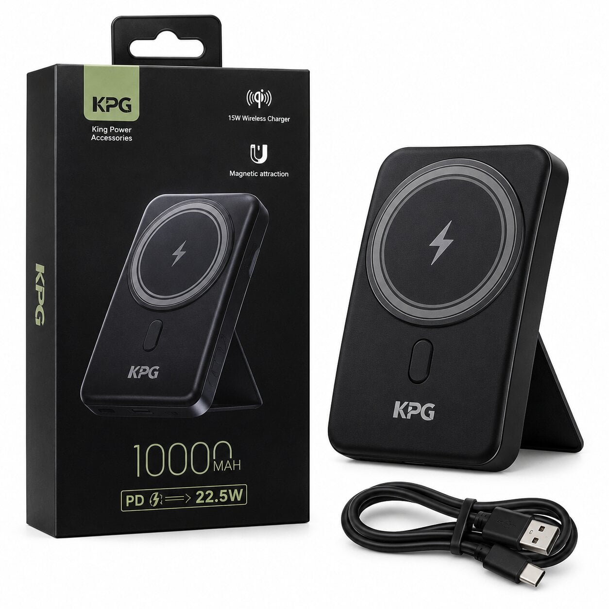Магнитный магнитный King Power WPG-101 10000 мАч 22,5 Вт MagSafe быстрая зарядка USB-C USB-A Черный