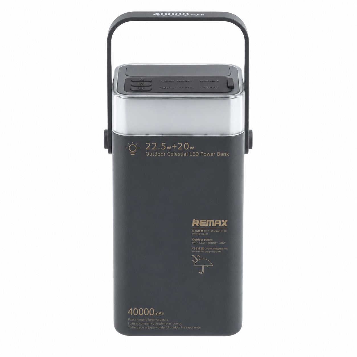 Повербанк Remax RPP-596 40000 мА/ч PD 20W/QC 22,5W/2×USB-A/2×USB-C/RGB-подсветка Черный (38830928)
