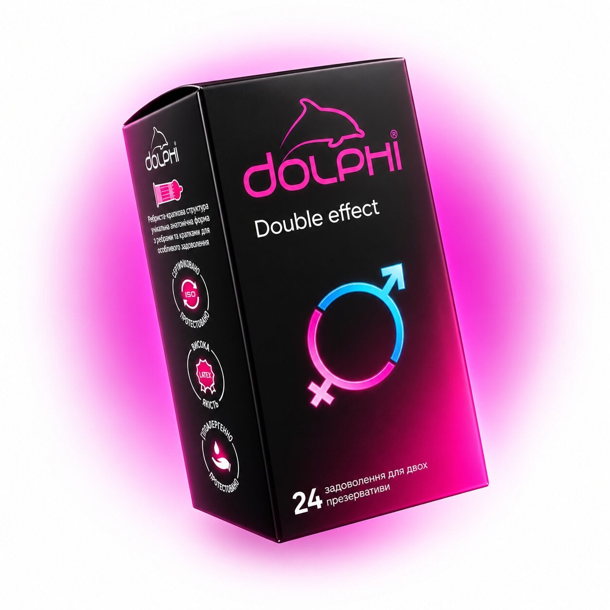 Презервативы Dolphi Double effect с ребрами точками и двумя видами разогревающей смазки и анестетик 24 шт. (000007197)