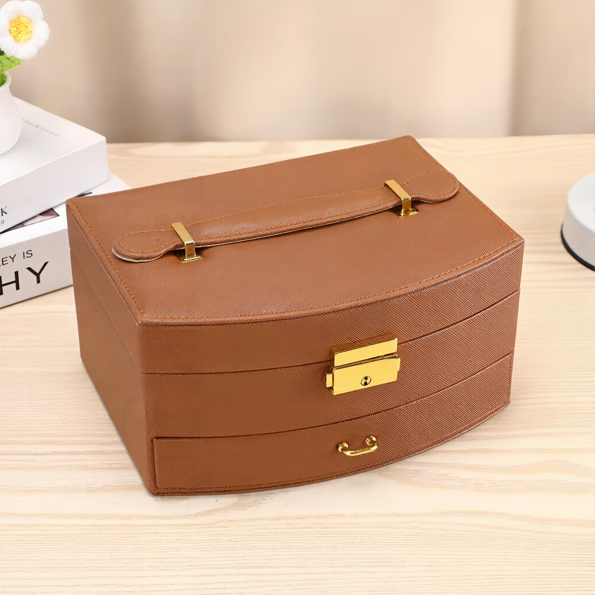 Ящик для украшений двухуровневый с замком зеркалом 20х10х15 см Коричневый (9121)