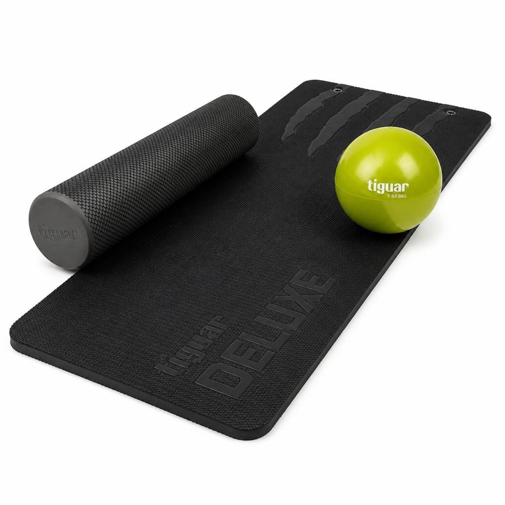 Набір стартовий для занять пілатесом Tiguar килимок Deluxe/ролер/м'яч Easy Ball Чорний/Оливковий (PILATES-STARTER-01)