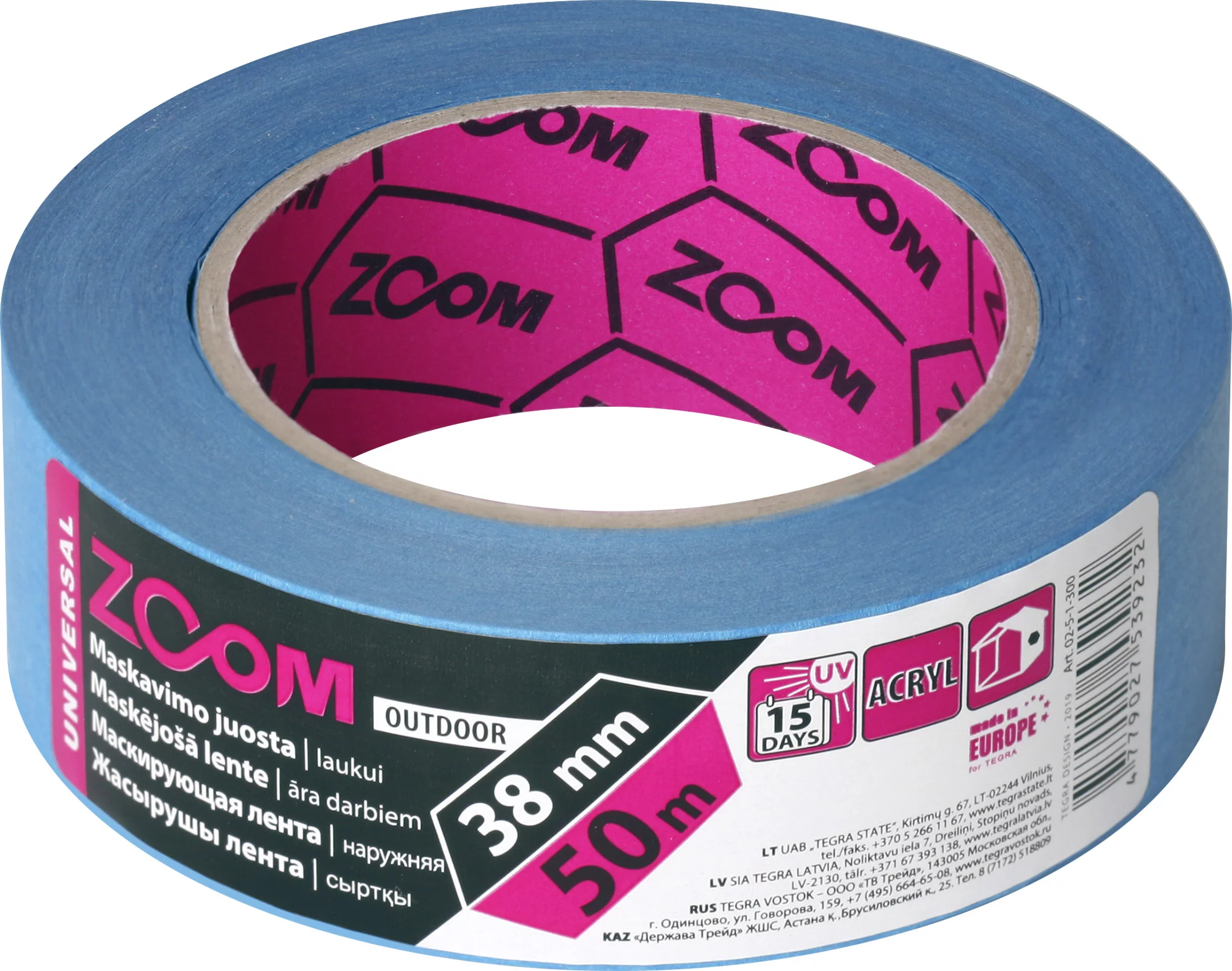 Стрічка малярна для зовнішніх робіт ZOOM Masking Tape 38 мм x 50 м Блакитний