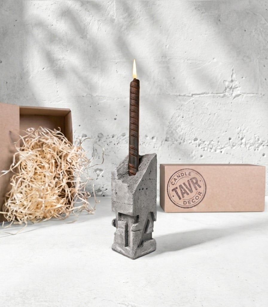 Свічка Candle TAVR Decor armo 1.5 Арматура з бджолиного воску з гіпсовим підсвічником