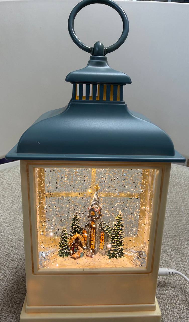 Светильник новогодний LED Фонарь Снежная церковь Бежевый/Синий (PH01056)