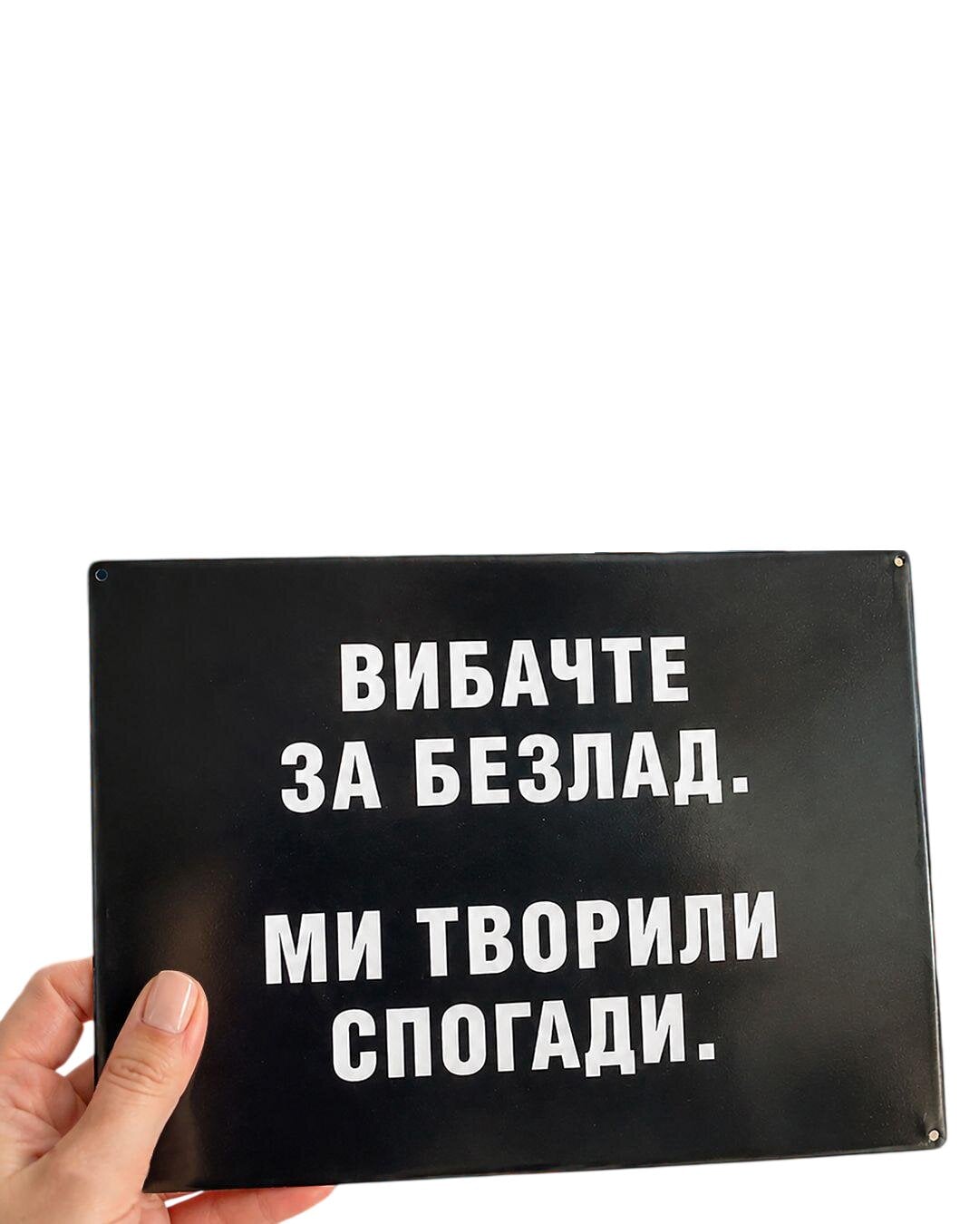 Табличка металева "Вибачте за безлад Ми творили спогади"