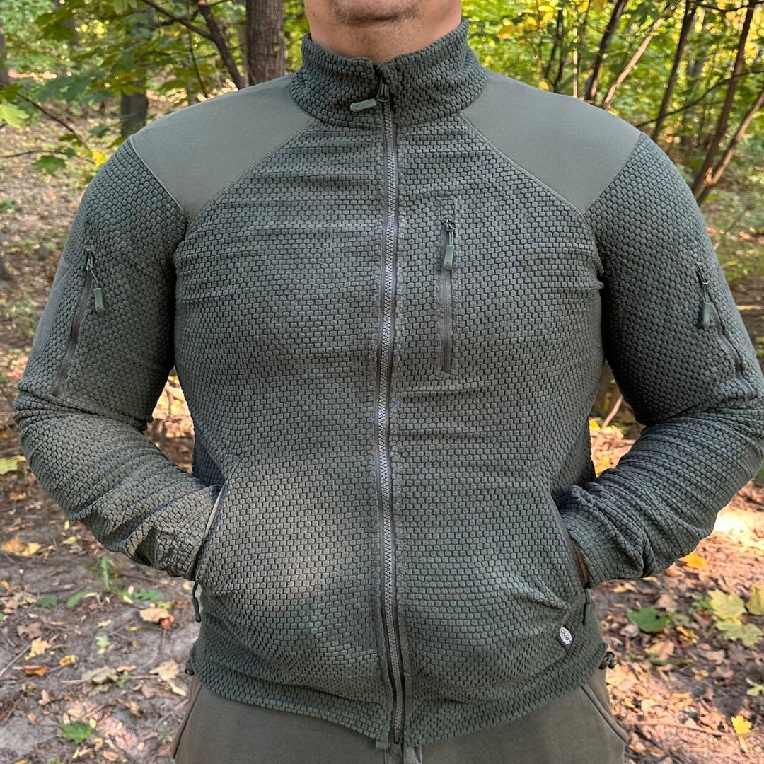 Кофта фліска тактична Han-Wild Grid Fleece вафельний фліс/стільники із захисними накладками 3XL Олива