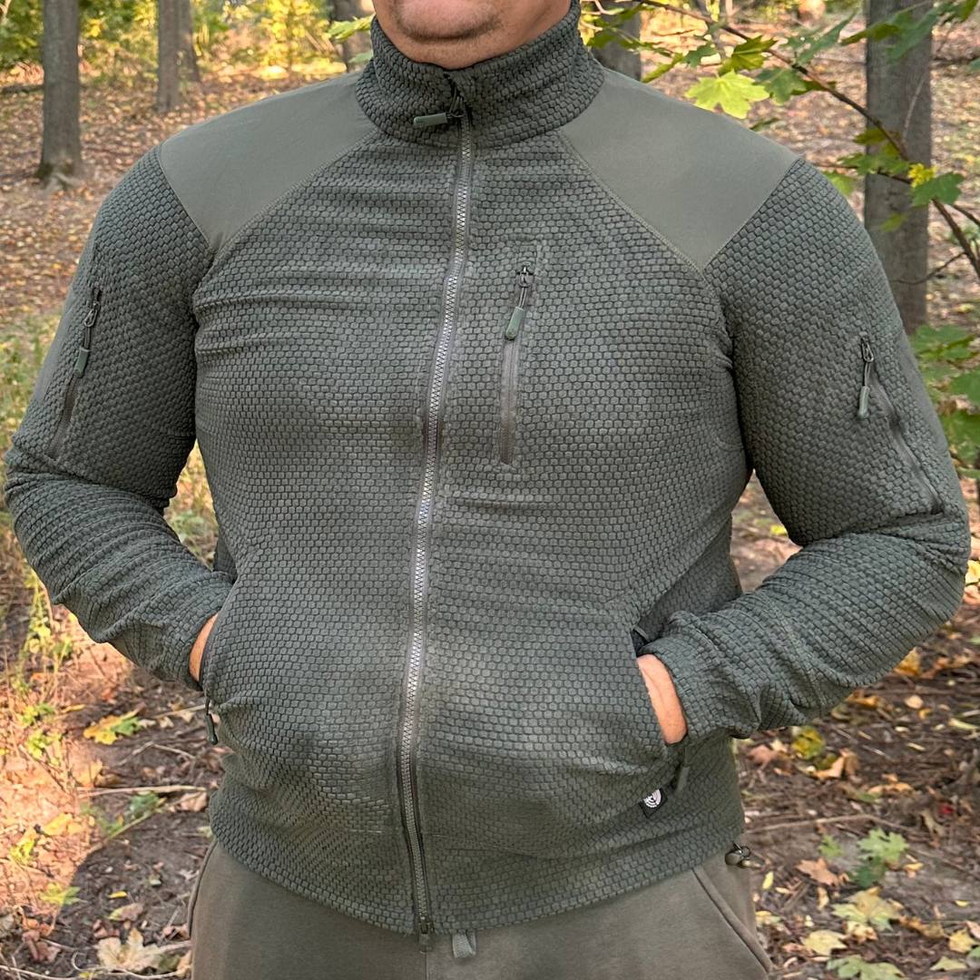 Кофта флиска тактическая Han-Wild Grid Fleece вафельный флис/соты с защитными накладками 2XL Олива
