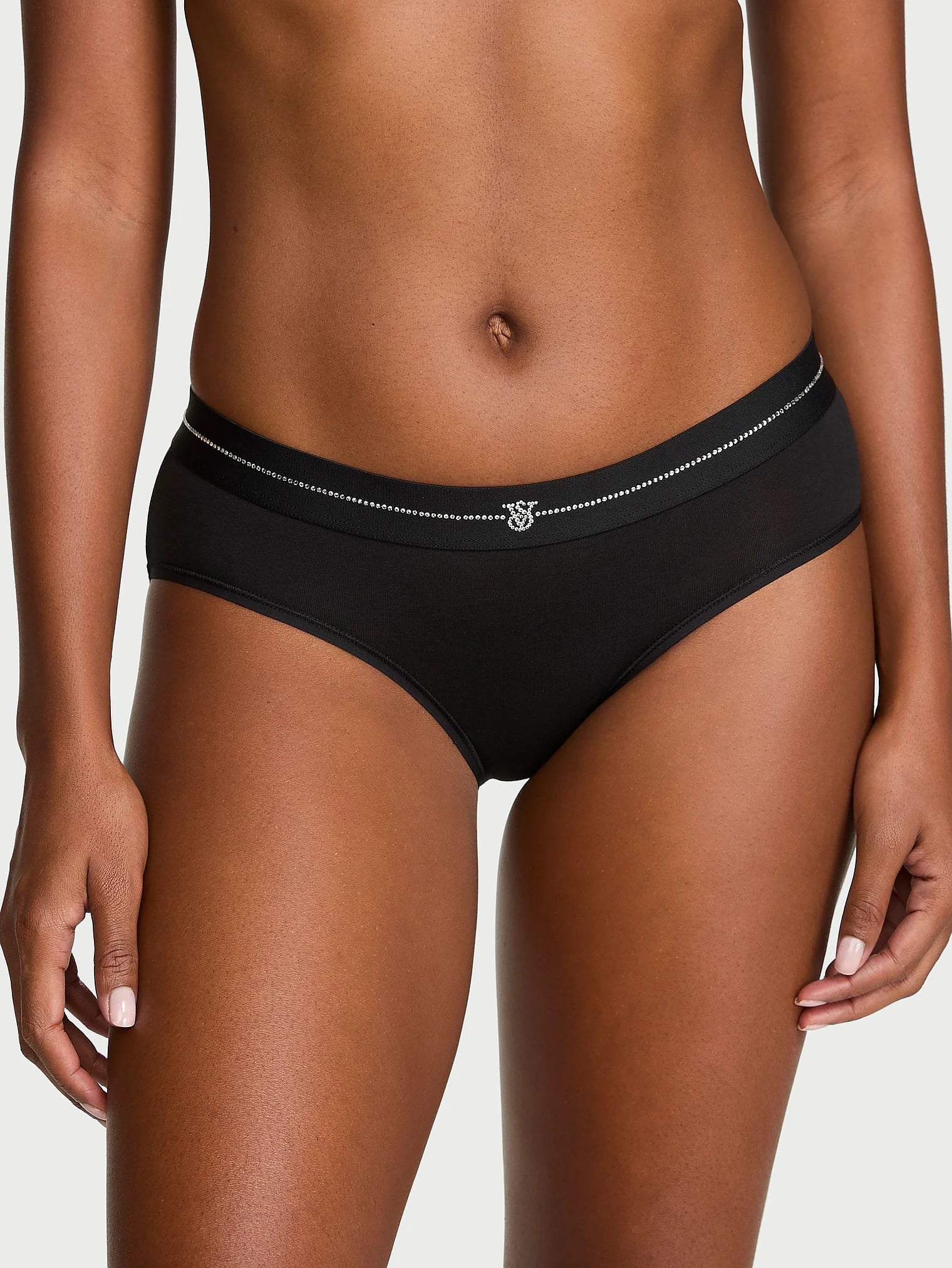 Трусики женские со стразами хлопковые хипстеры Victoria's Secret QB424 M Черный