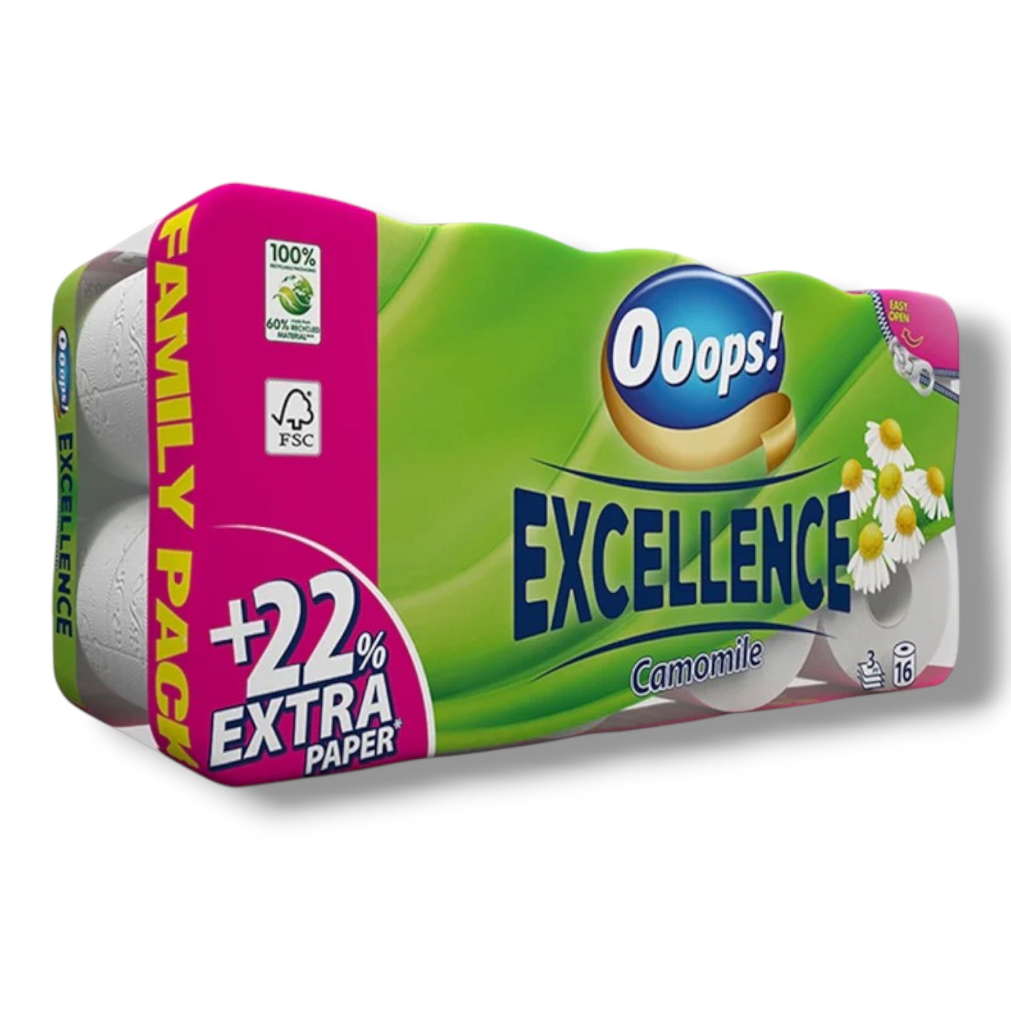 Туалетний папір Ooops! Family pack Екселенс Ромашка тришаровий 16 шт. (706192CG)