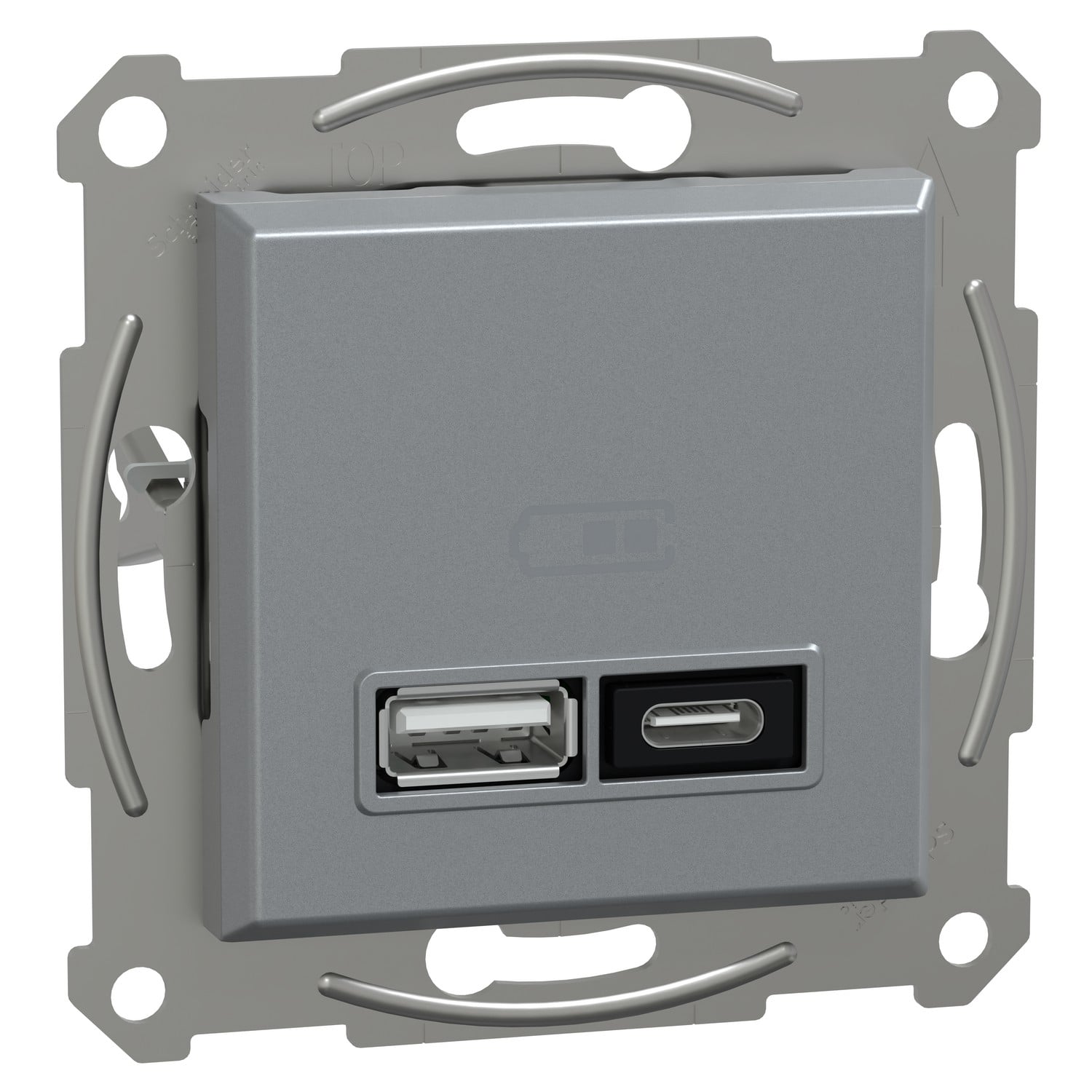 Розетка USB Schneider Electric Asfora тип A+C 21 Вт Сталь (EPH2700562)