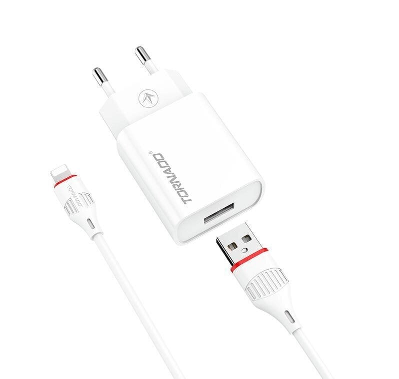 Зарядное устройство для телефонов Tornado TD-14 2,1 A 1 USB кабель Lightning Белый (557-844665)