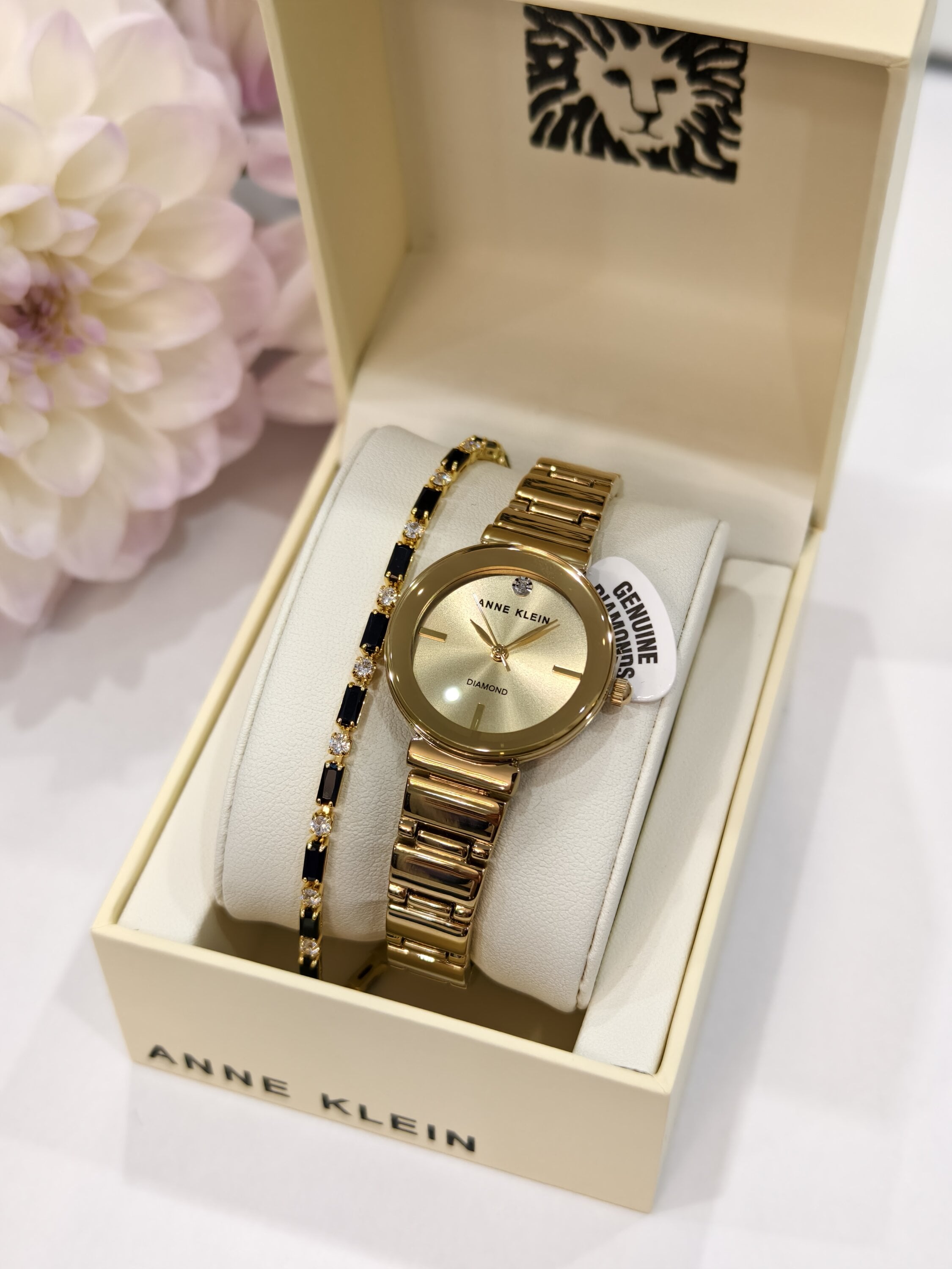 Женские наручные часы Anne Klein AK/2434CHGB с бриллиантом Золотистые (AK2434CHGB)