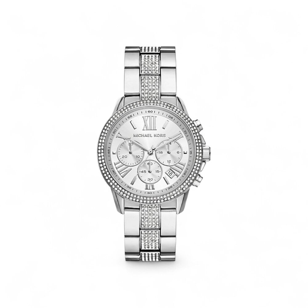 Годинник жіночий Michael Kors Brynn Chronograph MK7506 з кристалами 40 мм Сріблястий Годинник жіночий Michael Kors Brynn Chronograph MK7506 з кристалами 40 мм Сріблястий