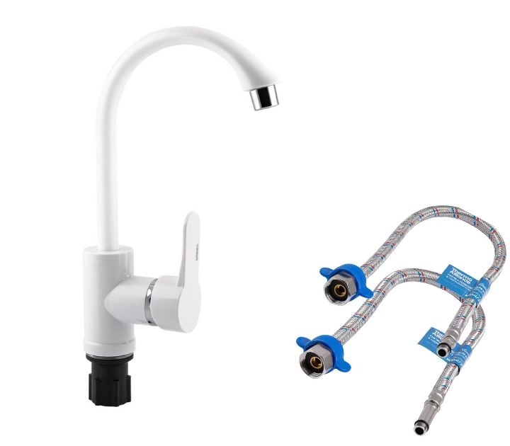 Смеситель для кухни пластиковый Brinex с гибкой подводкой Белый (40W007/SW40)
