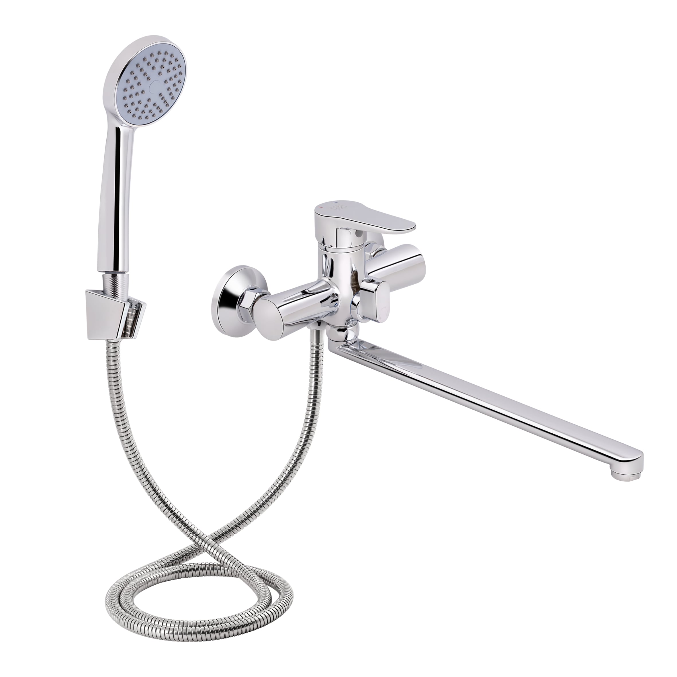 Смеситель для ванны Lidz Nicole 005 Chrome k35 с длинным поворотным изливом и душевым гарнитуром (LDNIC005CRM22140)