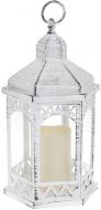 Декоративный фонарь Ночной Огонек с Led подсветкой 18х16х31 см Белый с патиной (BD-882-123)