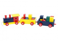 Дитячий дерев'яний паравозик каталка на мотузочці Bіno 2 вагони і різнокольорові кубики