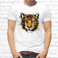 Мужская футболка с принтом Тигр радужный L Белый