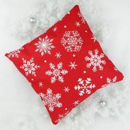 Наволочка новогодний хлопок снежинки на красном большие 30x30 см