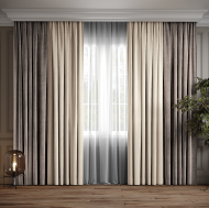 Комплект штор Ann-Tailor микровелюр 300x270 см 2 шт. Серо-бежевый с молочным (211-94-4) Комплект штор Ann-Tailor микровелюр 300x270 см 2 шт. Серо-бежевый с молочным (211-94-4)