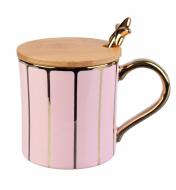 Чашка керамическая Pink&Gold 420 мл с ложечкой и крышечкой Чашка керамическая Pink&Gold 420 мл с ложечкой и крышечкой