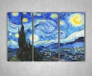 Картина модульная Винсент ван Гог "Звездная ночь" 3 модуля 90х60 см