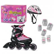 Ролики детские с комплектом защиты и шлемом Fila X One G 3 Combo 28/32 Черные/Белые/Розовые