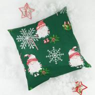 Подушка новогодняя хлопок гномы и серебристые снежинки 40x40 см