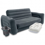 Двоспальний надувний диван-трансформер Intex 66552-4 Pull-Out Sofa з електричним насосом і двома подушками 203x224x66см Темно-сірий (RT-66552-4)