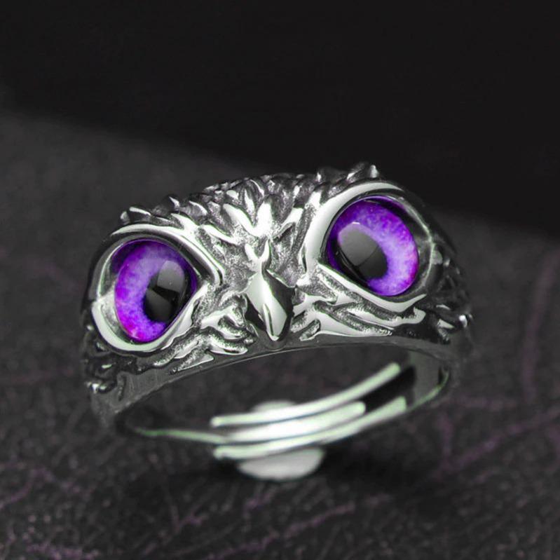 Красивое кольцо в стиле совы с фиолетовыми глазами (NR0045_4) - фото 1