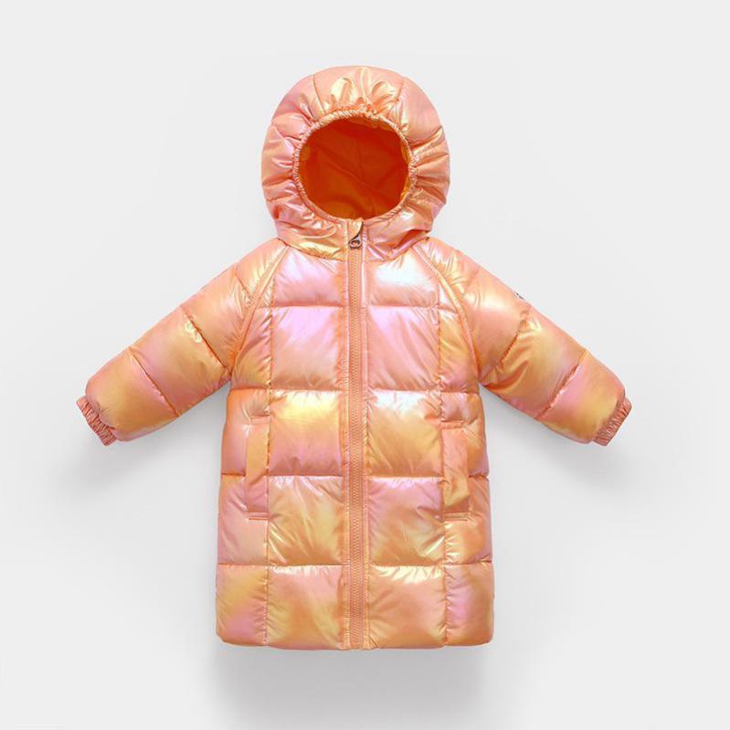 Куртка-пуховик для девочки Berni Kids Glamor удлиненная с капюшоном р. 130 Хамелеон/Персиковый (59360) - фото 3