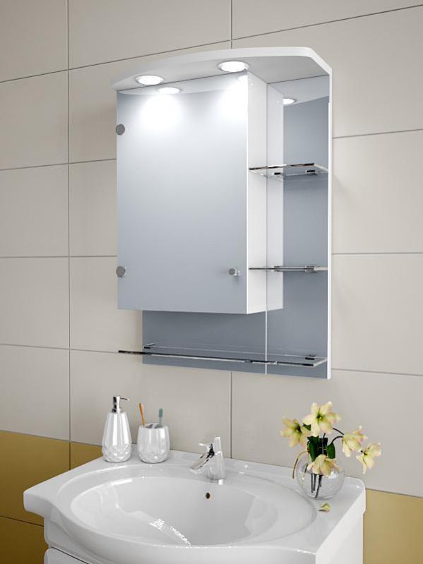 Шкаф с зеркалом в ванную с подсветкой 50 см - 92 фото